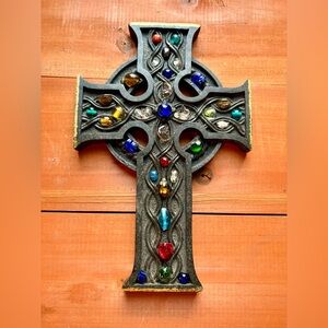 Celtic Cross Hand-Set Reclaimed Glass, Signed & Engraved Unique Original Piece